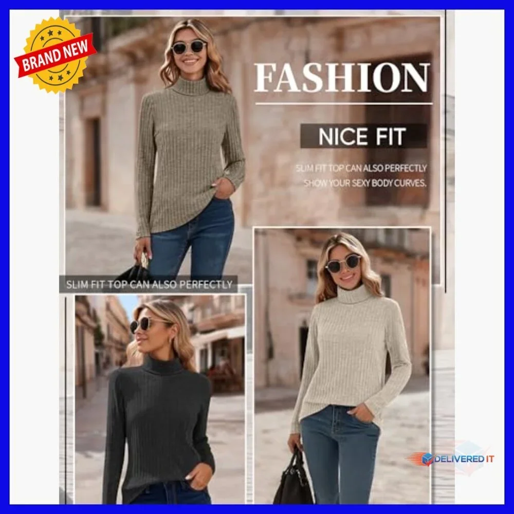 Slim Fit Turtleneck Sweater 3 Pack Lightweight Pullover Long Sleeve Tops